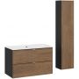 Zestaw Comad Talia Casella szafka podumywalkowa 80 cm z umywalką meblową Sky i szafka boczna wisząca dąb-czarny SET-TC 80CM UM SKY HC zdj.1