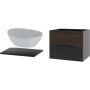 Zestaw Megstyl Avella szafka 60x45,8x50 cm podumywalkowa wisząca czarna-orzech z blatem czarnym i umywalka biała (3192, 2033, 2516) zdj.1