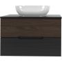 Zestaw Megstyl Avella szafka 80x45,8x50 cm podumywalkowa wisząca czarna-orzech z blatem czarnymi umywalka biała (3192, 2040, 2586) zdj.1