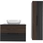 Zestaw Megstyl Avella szafka 80x45,8x50 cm podumywalkowa wisząca czarna-orzech z blatem umywalka biała i szafka 34,5x31,8x130 cm boczna wisząca czarna-orzech (2425, 3192, 2040, 2586) zdj.1