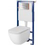 Zestaw Cersanit Caspia New miska WC CleanOn z deską wolnoopadającą Slim i stelaż podtynkowy Tech Line Opti z przyciskiem spłukującym chrom błyszczący S701-652 zdj.1