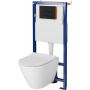 Zestaw Cersanit City Oval miska WC wisząca CleanOn z deską wolnoopadającą Slim i stelaż podtynkowy Tech Line Opti z przyciskiem spłukującym Opti B1 czarny mat S701-653 zdj.1
