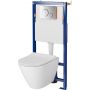 Zestaw Cersanit City Oval New miska WC wisząca CleanOn z deską wolnoopadającą Slim i stelaż podtynkowy Tech Line Opti z przyciskiem chrom błyszczący S701-660 zdj.1