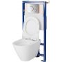 Zestaw Cersanit City Oval New miska WC wisząca CleanOn z deską wolnoopadającą Slim i stelaż podtynkowy Tech Line Opti z przyciskiem chrom błyszczący S701-660 zdj.4