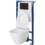 Zestaw Cersanit City Oval New miska WC wisząca CleanOn z deską wolnoopadającą Slim i stelaż podtynkowy Tech Line Opti z przyciskiem czarny mat S701-662 zdj.4