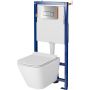 Zestaw Cersanit City Square miska WC wisząca CleanOn z deską wolnoopadającą Slim i stelaż podtynkowy Tech Line Opti z przyciskiem chrom błyszczący S701-665 zdj.1