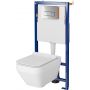 Zestaw Cersanit Crea miska WC wisząca CleanOn z deską wolnoopadającą Slim i stelaż podtynkowy Tech Line Opti z przyciskiem chrom błyszczący S701-669 zdj.1