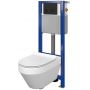Zestaw Cersanit Crea Set B352 miska WC wisząca CleanOn z deską wolnoopadającą Slim i stelaż podtynkowy Aqua z przyciskiem spłukującym Movi czarny mat S701-485 zdj.1