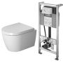 Zestaw Duravit ME by Starck miska WC wisząca Rimless HygieneGlaze z deską wolnoopadającą biała i stelaż podtynkowy DuraSystem (2530092000, 0020190000, WD1001000000) zdj.1