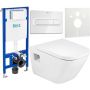 Zestaw Roca Gap Square miska WC wisząca Rimless z deską sedesową wolnoopadającą i stelaż podtynkowy Duplo One z przyciskiem spłukującym PL1 białym (A346477000, A80148200U, A890070020, A890195000, A890063000) zdj.1
