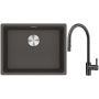 Franke Maris MRG 110-52 zlewozmywak granitowy 55,3x43,3 cm łupkowy szary z baterią kuchenną Eos czarna stal szlachetna (1250716375, 1150613671) zdj.1