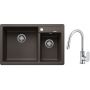 Blanco Legra 8 zlewozmywak 78x50 cm z Silgranit kawowy  z Oltens Lista bateria kuchenna stojąca z wyciąganą wylewką chrom (526229, 35202100) zdj.1