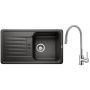 Zestaw Blanco Favos Mini zlewozmywak granitowy 78x43,5 cm czarny z baterią stojącą Hagser Emma chrom-szary (526078, HGR40000035) zdj.1