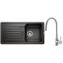 Zestaw Blanco Favos 45 S zlewozmywak granitowy 86x43,5 cm czarny z baterią stojącą Hagser Emma chrom-szary (526079, HGR40000035) zdj.1
