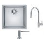 Zestaw Franke Maris MRX 110-40 zlewozmywak stalowy 40x40 cm stal szczotkowana z baterią kuchenną Eos Neo i dozownikiem do płynów 350 ml (1220543995, 1150590045, 1120717084) zdj.1