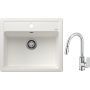 Blanco Legra 6 zlewozmywak 58,5x50 cm z Silgranit biały z Oltens Lista bateria kuchenna stojąca z wyciąganą wylewką chrom (523334 ; 35202100) zdj.1