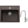 Blanco Legra 6 zlewozmywak 58,5x50 cm z Silgranit kawowy z Oltens Lista bateria kuchenna stojąca z wyciąganą wylewką chrom (523337 ; 35202100) zdj.1