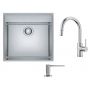 Zestaw Franke Maris MRX 210-50 TL zlewozmywak stalowy 53x51 cm stal szczotkowana z baterią kuchenną Smart Glenda J pull-out i dozownikiem do płynów 350 ml (1270544022, 1150747474, 1120717084) zdj.1