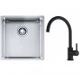 Franke Box BXX 210/110-40 zlewozmywak 45x44 cm stalowy z baterią kuchenną Lina czarny mat (1270453654, 1150626019) zdj.1