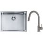 Franke Box BXX 110-54/ BXX 210-54 zlewozmywak 58x45 cm stalowy z baterią kuchenną Lina kamienny szary (1270453660, 1150626057) zdj.1