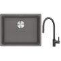 Franke Maris MRG 110-52 zlewozmywak 55x43 cm Fragranite kamienny szary z baterią kuchenną Eos czarna stal szlachetna (1250687254, 1150613671) zdj.1