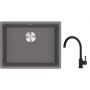 Franke Maris MRG 110-52 zlewozmywak 55x43 cm Fragranite kamienny szary z baterią kuchenną Lina czarny mat (1250687254, 1150626019) zdj.1
