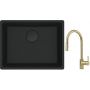 Franke Maris MRG 110-52 zlewozmywak 52x40 cm Fragranite czarny mat z baterią kuchenną Eos Neo M Pull-Out Spray złotą (1250697759, 1150681244) zdj.1