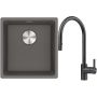 Franke Maris MRG 110-37 zlewozmywak 40x37 cm Fragranite kamienny szary z baterią kuchenną Eos czarna stal szlachetna (1250687250, 1150613671) zdj.1