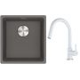 Franke Maris MRG 110-37 zlewozmywak 40x37 cm Fragranite kamienny szary z baterią kuchenną Lina biały polarny (1250687250, 1150626081) zdj.1