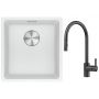 Franke Maris MRG 110-37 zlewozmywak 40x37 cm Fragranite biały polarny z baterią kuchenną Eos czarna stal szlachetna (1250687251, 1150613671) zdj.1