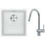 Franke Maris MRG 110-37 zlewozmywak 40x37 cm Fragranite biały polarny z baterią kuchenną Leda Neo stal szlachetna (1250687251, 1150590047) zdj.1