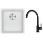 Franke Maris MRG 110-37 zlewozmywak 40x37 cm Fragranite biały polarny z baterią kuchenną Lina czarny mat (1250687251, 1150626019) zdj.1