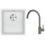 Franke Maris MRG 110-37 zlewozmywak 40x37 cm Fragranite biały polarny z baterią kuchenną Lina kamienny szary (1250687251, 1150626022) zdj.1