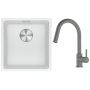 Franke Maris MRG 110-37 zlewozmywak 40x37 cm Fragranite biały polarny z baterią kuchenną Lina kamienny szary (1250687251, 1150626057) zdj.1