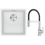 Franke Maris MRG 110-37 zlewozmywak 40x37 cm Fragranite biały polarny z baterią kuchenną Lina chrom/czarny (1250687251, 1150626085) zdj.1