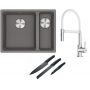 Franke Maris MRG 160-34-15SBR zlewozmywak 52x40 cm Fragranite kamienny szary z baterią kuchenną Lina chrom/biały (1250687266, 1150626088) zdj.1