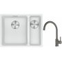 Franke Maris MRG 160-34-15SBR zlewozmywak 52x40 cm Fragranite biały polarny z baterią kuchenną Lina kamienny szary (1250687267, 1150626022) zdj.1
