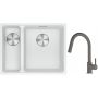 Franke Maris MRG 160-34-15SBL zlewozmywak 52x40 cm Fragranite biały polarny z baterią kuchenną Lina kamienny szary (1250687271, 1150626057) zdj.1