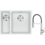 Franke Maris MRG 160-34-15SBL zlewozmywak 52x40 cm Fragranite biały polarny z baterią kuchenną Lina chrom/szary (1250687271, 1150626087) zdj.1