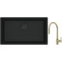 Franke Maris MRG 110-72 zlewozmywak 72x40 cm Fragranite czarny mat z baterią kuchenną Eos Neo M Pull-Out Spray złotą (1250697757, 1150681244) zdj.1