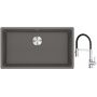 Franke Maris MRG 110-72 zlewozmywak 72x40 cm Fragranite kamienny szary z baterią kuchenną Lina chrom/czarny (1250687262, 1150626085) zdj.1