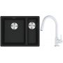 Franke Maris MRG 160-34-15SBR zlewozmywak 52x40 cm Fragranite czarny mat z baterią kuchenną Lina biały polarny (1250687264, 1150626081) zdj.1