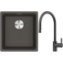 Franke Maris MRG 110-37 zlewozmywak granitowy 43x40 cm łupkowy szary z baterią kuchenną Eos czarna stal szlachetna (1250716374, 1150613671) zdj.1