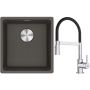 Franke Maris MRG 110-37 zlewozmywak granitowy 43x40 cm łupkowy szary z baterią kuchenną Lina chrom/czarny (1250716374, 1150626085) zdj.1