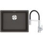 Franke Maris MRG 110-52 zlewozmywak granitowy 55,3x43,3 cm łupkowy szary  z baterią kuchenną Lina chrom/czarny (1250716375, 1150626085) zdj.1
