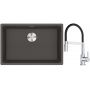 Franke Maris zlewozmywak granitowy 65,3x43,3 cm łupkowy szary z baterią kuchenną Lina chrom/czarny (1250716376, 1150626085) zdj.1