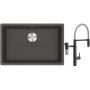 Franke Maris zlewozmywak granitowy 65,3x43,3 cm łupkowy szary z baterią kuchenną Vital Semi-Pro czarny mat/stal (1250716376, 1200621313) zdj.1