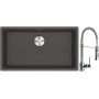 Franke Maris MRG 110-72 zlewozmywak granitowy 75,3x43,3 cm szary/grafitowy/onyx z baterią kuchenną Coxy chrom (1250716377, 1150159732) zdj.1