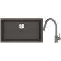 Franke Maris MRG 110-72 zlewozmywak granitowy 75,3x43,3 cm szary/grafitowy/onyx z baterią kuchenną Lina kamienny szary (1250716377, 1150626057) zdj.1