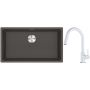 Franke Maris MRG 110-72 zlewozmywak granitowy 75,3x43,3 cm szary/grafitowy/onyx z baterią kuchenną Lina biały polarny (1250716377, 1150626081) zdj.1